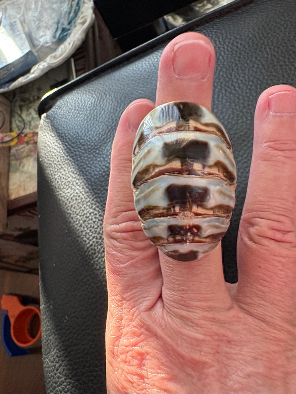 Carved Seashell Statement Handcrafted Ring . Artisian Jewellers : Beach: Bali